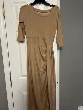 Source Unknown Gold Shimmer Maxi Dress with Draped Waist